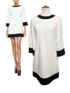 Alice + Olivia Eleonora Mini Dress Size 6 White Black Long Sleeve Cocktail Dress